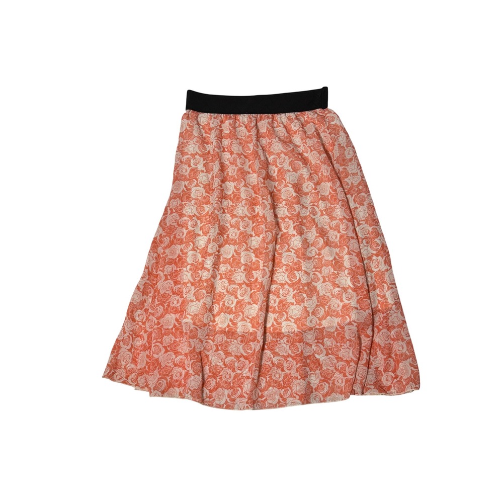 LuLaRoe Lola Midi Skirt Small Peach Cream Floral Rose Print Womens